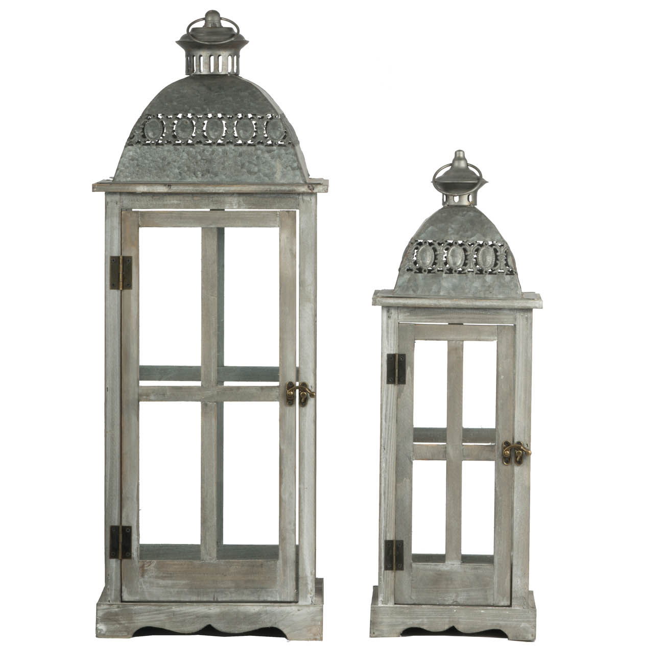 Wooden Candle Lantern Decorative, Hurricane Lantern Holder Decor For Indoor Outdoor, Home Garden Wedding (Set of 2) - Gray