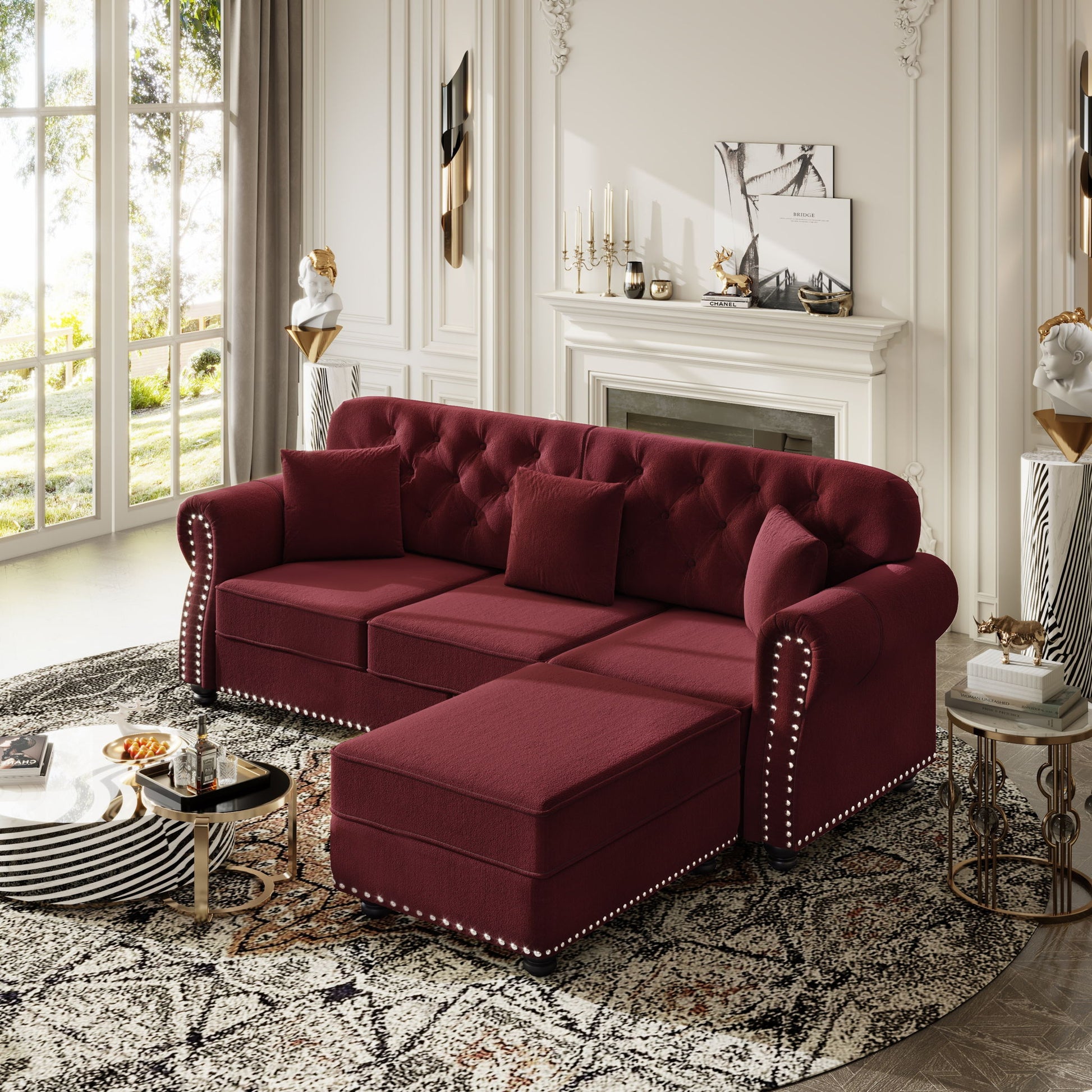 Upholstered 3 Seater Sofa Set With Ottoman Home Essentials