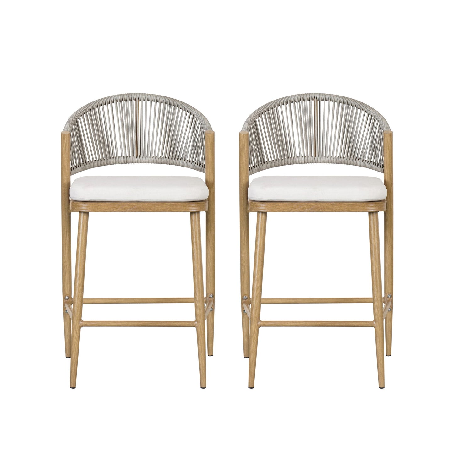 Outdoor 26" Counter Height Metal Frame Counter Stools With Scallop Shaped Backrest & Water Resistant Cushions Noble House