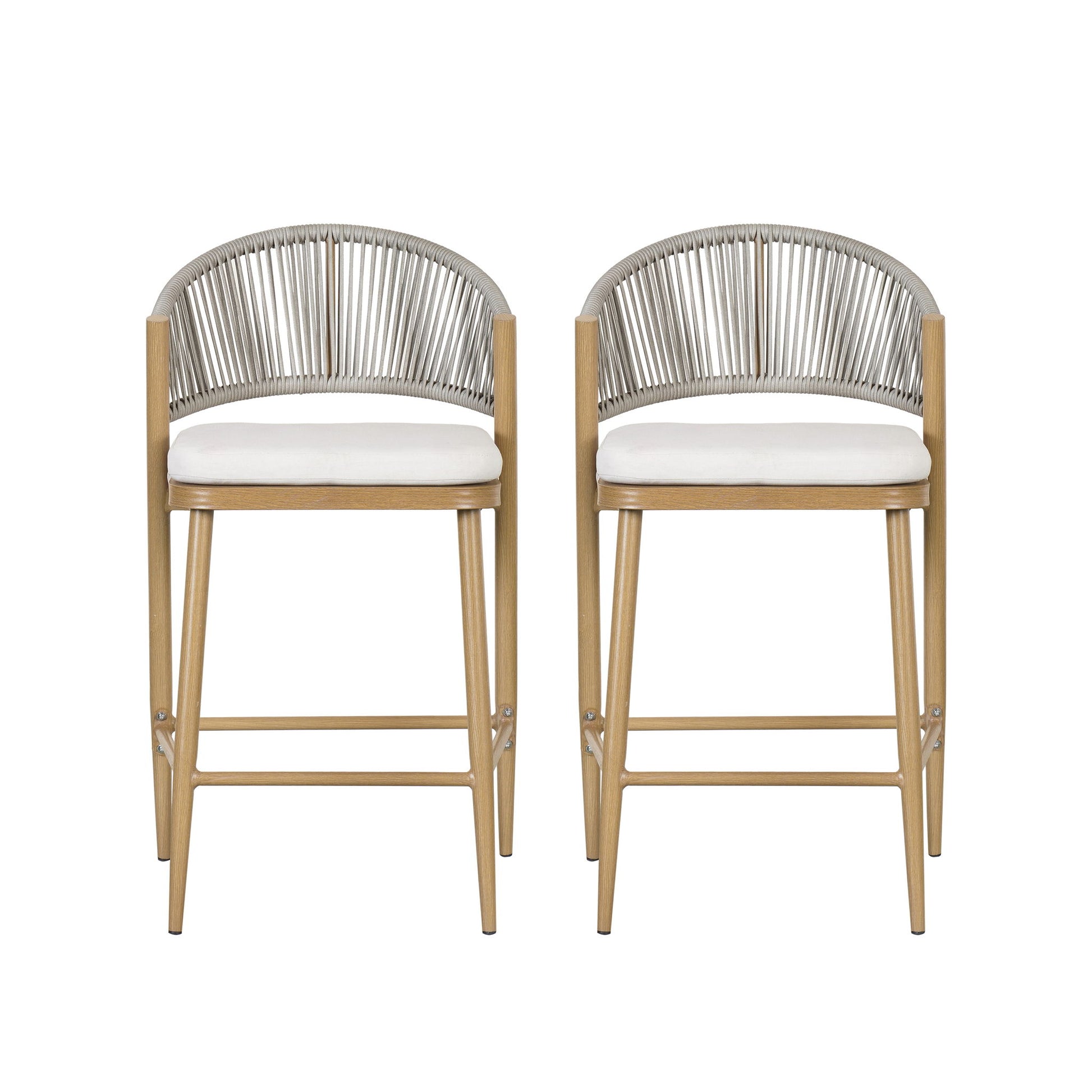 Outdoor 26" Counter Height Metal Frame Counter Stools With Scallop Shaped Backrest & Water Resistant Cushions Noble House