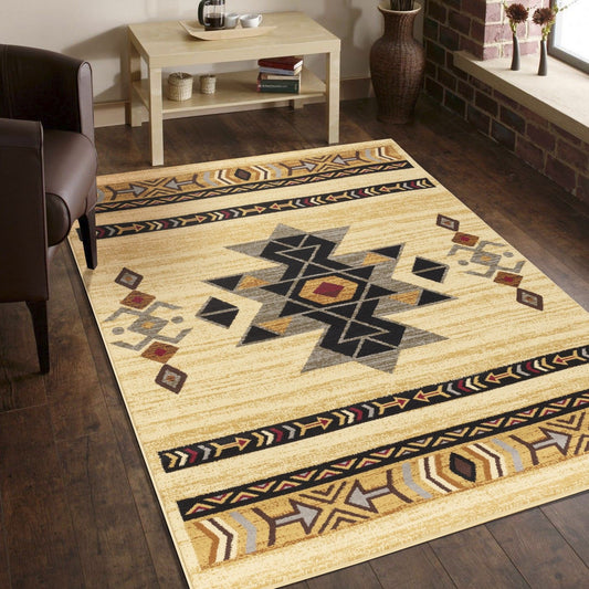 Tribes - 5'3" X 7'3" Southwest Area Rug Polypropylene - Cream Icona Home Decor