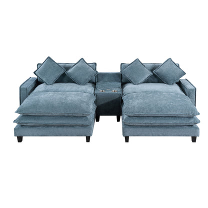 Modern Sectional Sofa With Removable Ottomans, USB Ports Hearth and Haven