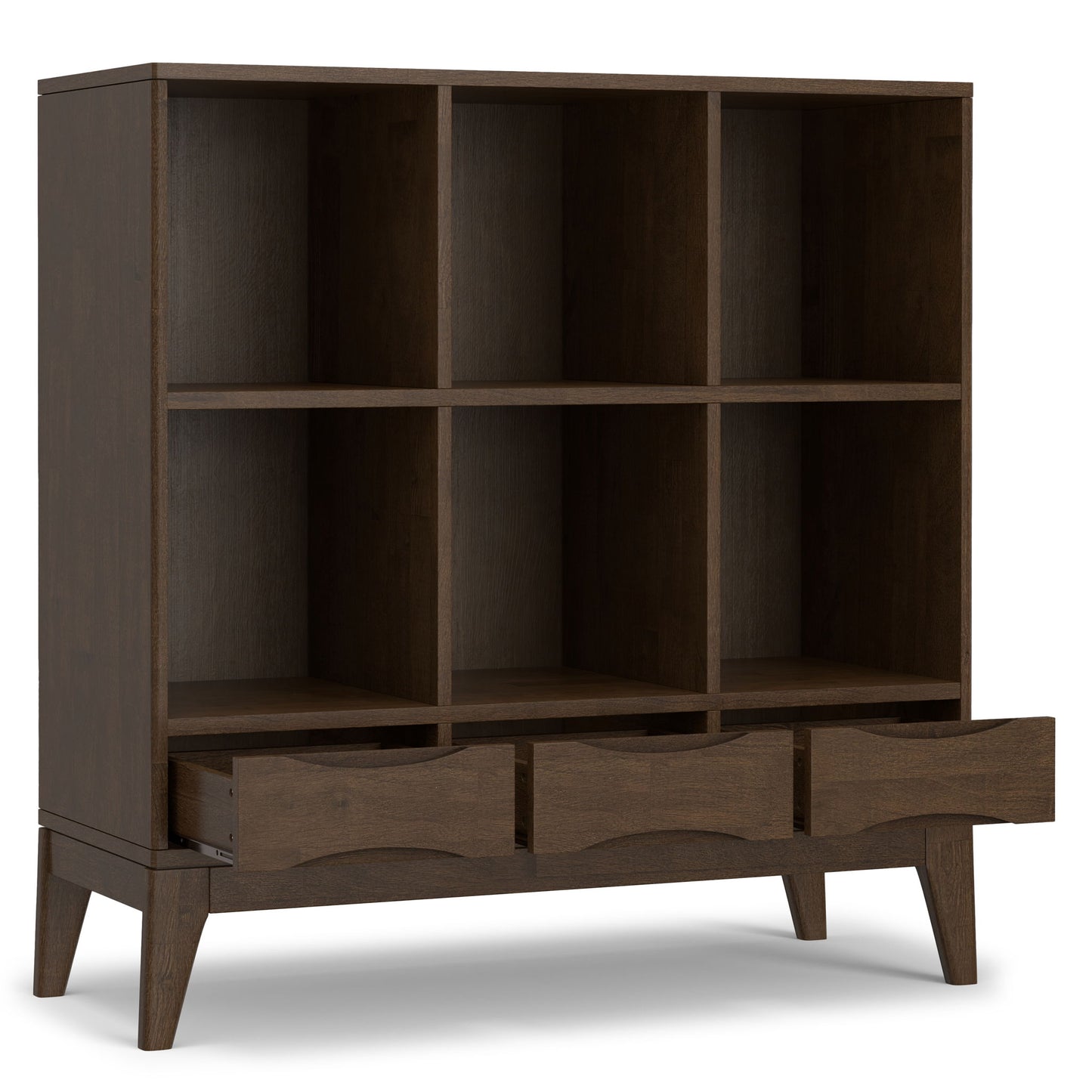 Harper - Low 6 Cube Storage With Drawers - Walnut Brown Simpli-Home