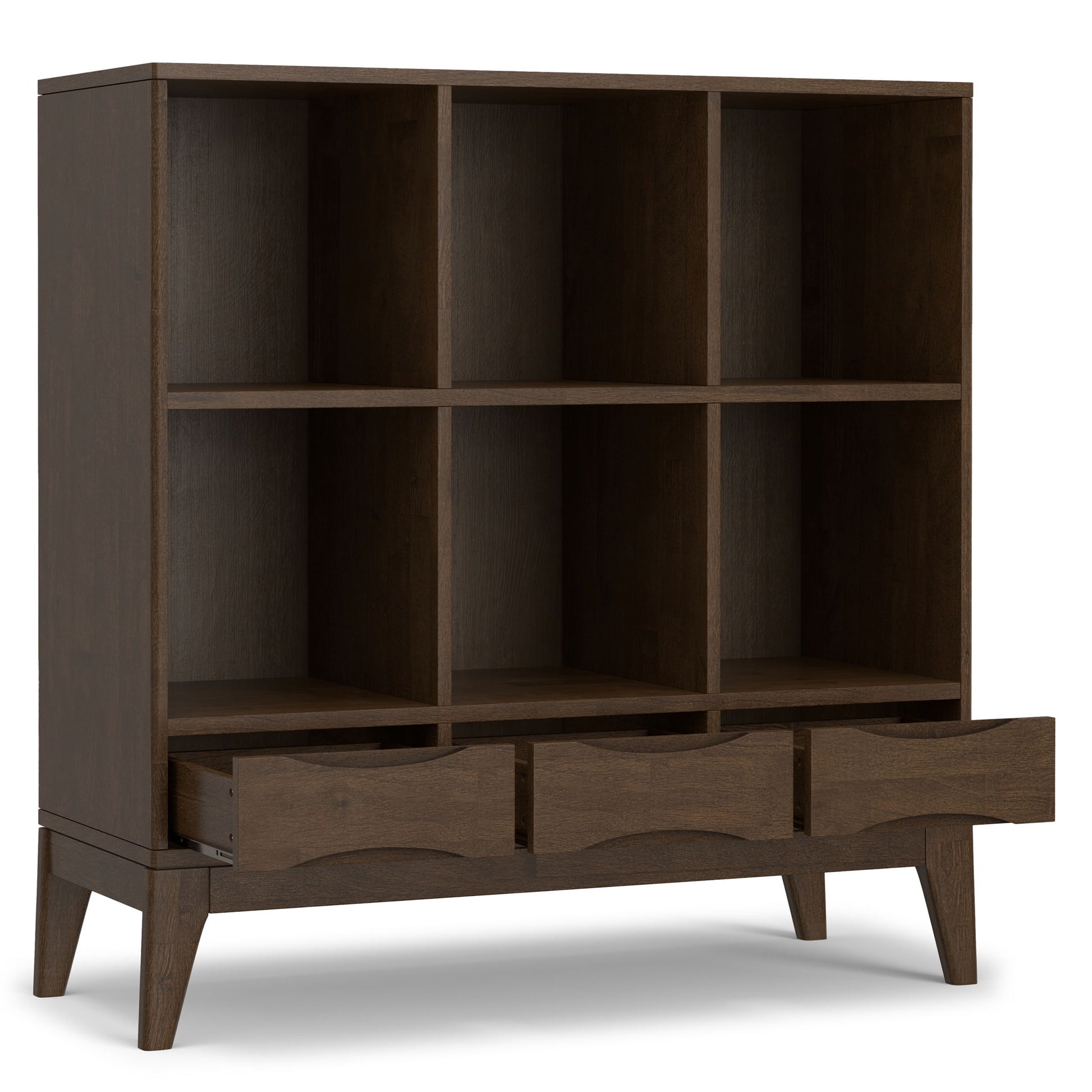 Harper - Low 6 Cube Storage With Drawers - Walnut Brown Simpli-Home