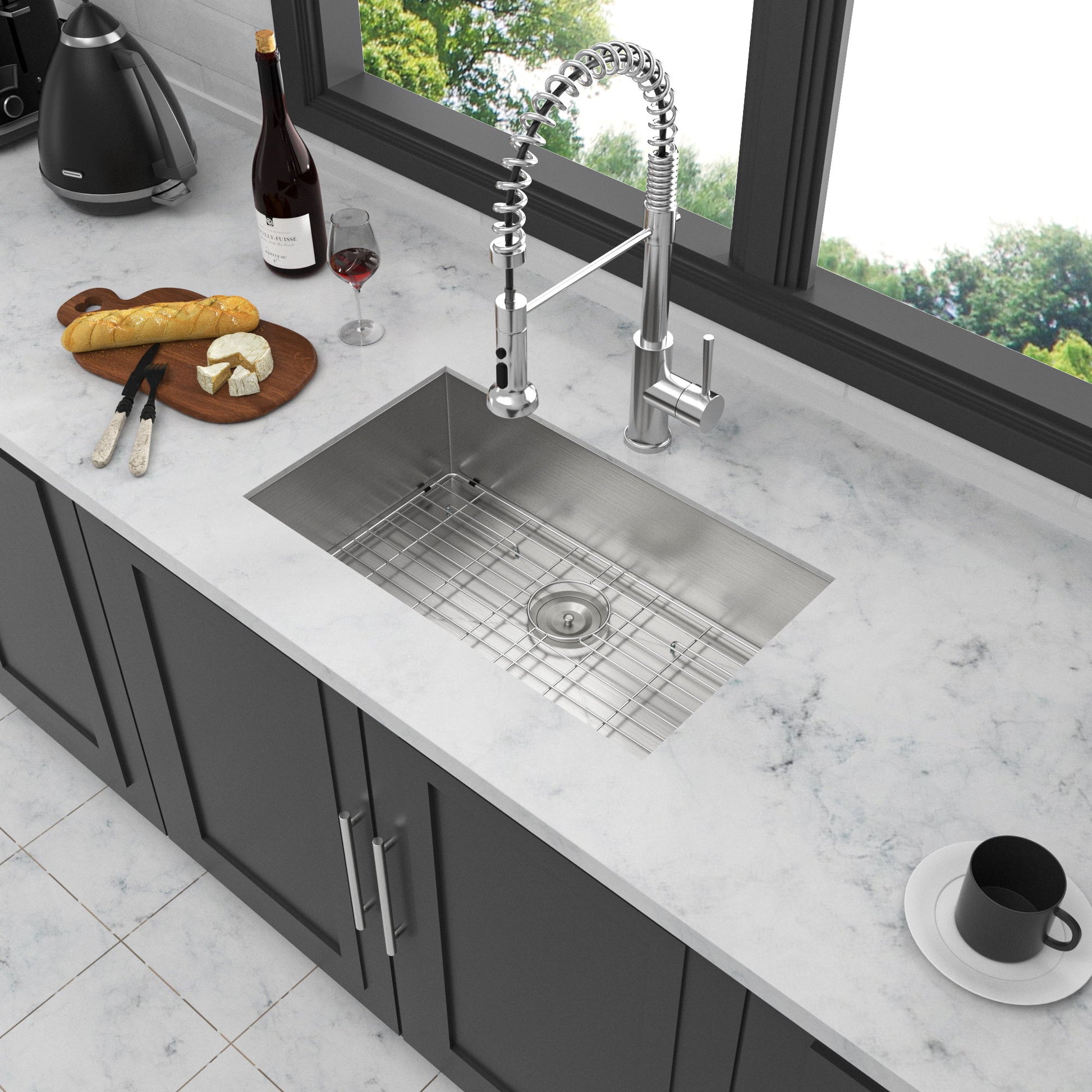Modern Undermount Stainless Steel Kitchen Sink 16 Gauge, Deep Single Bowl Daily Nest