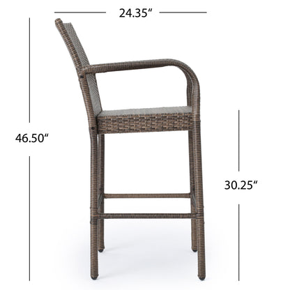 Outdoor Wicker Barstools With Rattan And Iron Frame Noble House