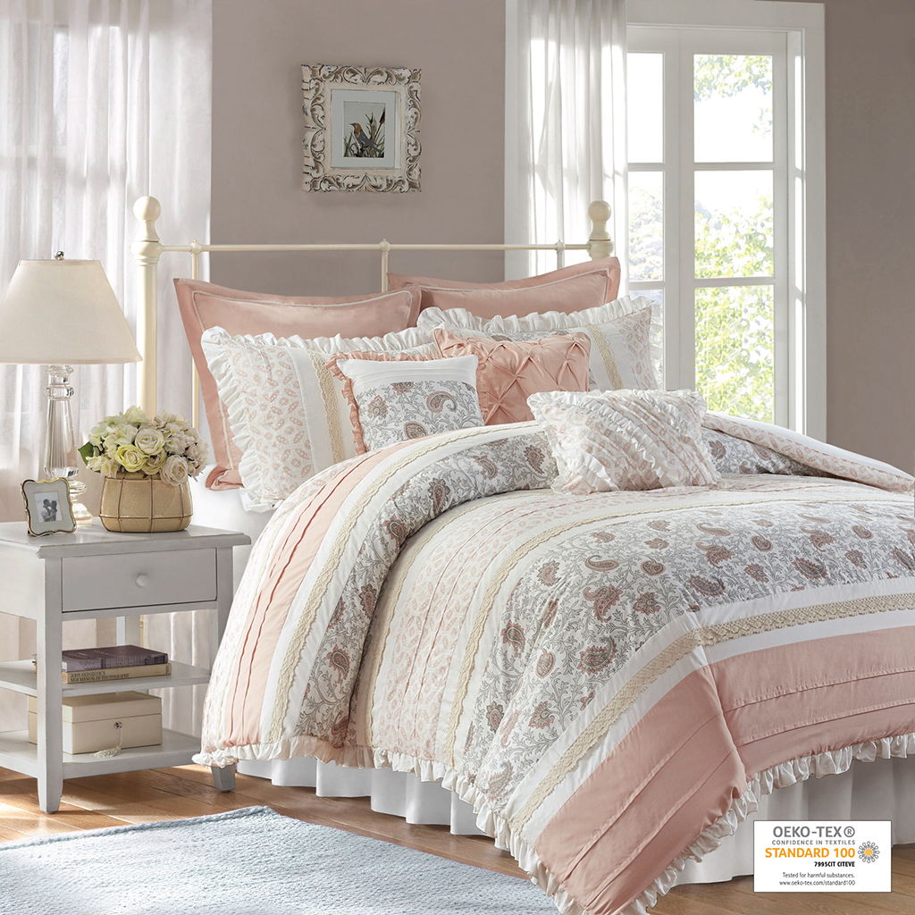 Dawn - Queen - 9 Piece Comforter Set - Blush