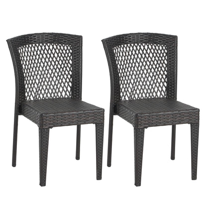 Outdoor Dining Chairs, Stackable Chairs With UV Resistant Frame (Set of 2) - Brown Multi Noble House