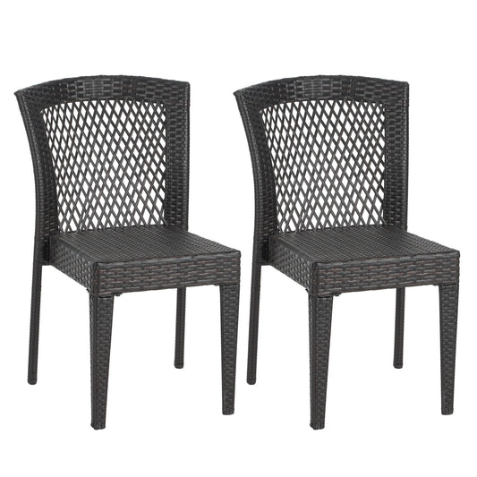 Outdoor Dining Chairs, Stackable Chairs With UV Resistant Frame (Set of 2) - Brown Multi Noble House