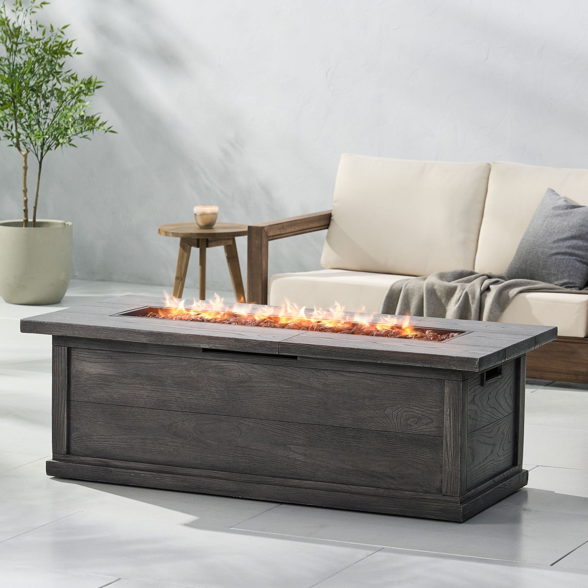 Transitional Rectangular Outdoor Propane Fire Pit With 50,000 Btu Noble House