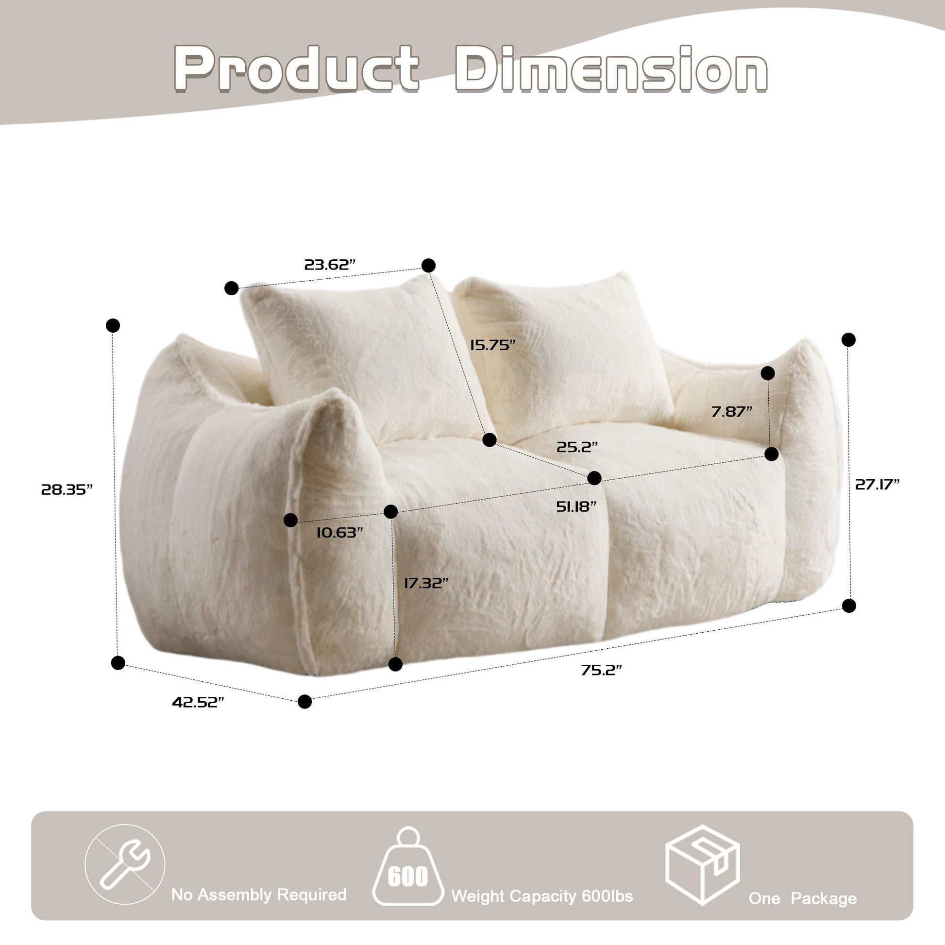 Giant Bean Bag Couch, Ultra Soft Fluffy Loveseat For Living Room Home Essentials