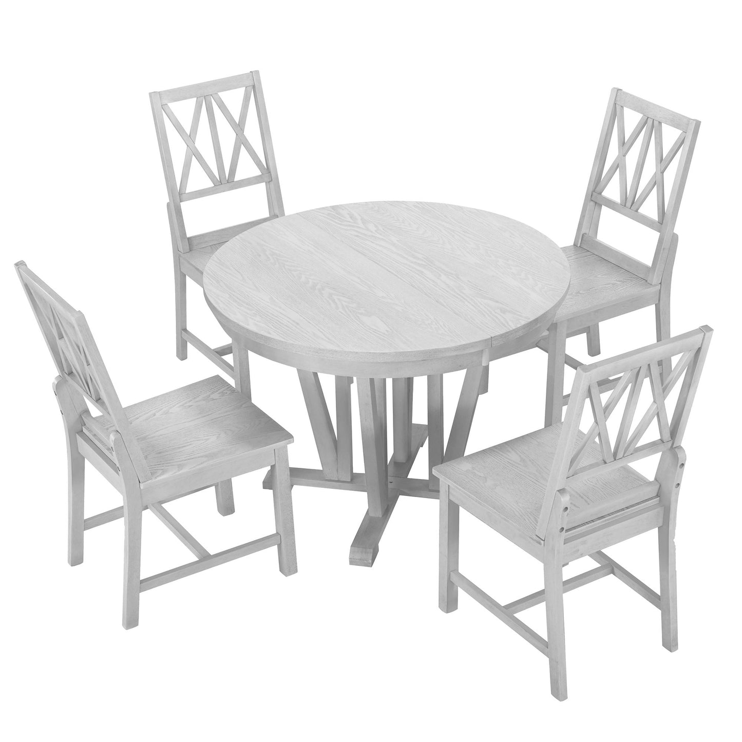 Topmax - 5 Piece Rustic Extendable Dining Table Set Round Trestle Table And 4 Cross Back Dining Chairs For Kitchen, Dining Room Hearth and Haven