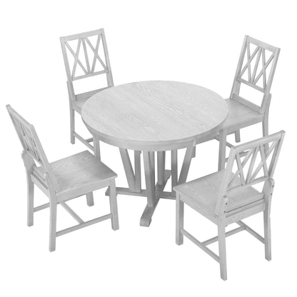 Topmax - 5 Piece Rustic Extendable Dining Table Set Round Trestle Table And 4 Cross Back Dining Chairs For Kitchen, Dining Room Hearth and Haven