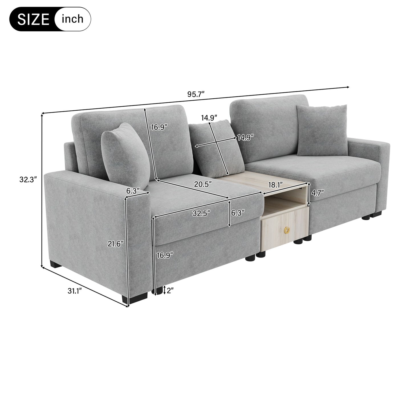 Modular Sofa Couch With Storage Armrest And Center Console Noble House