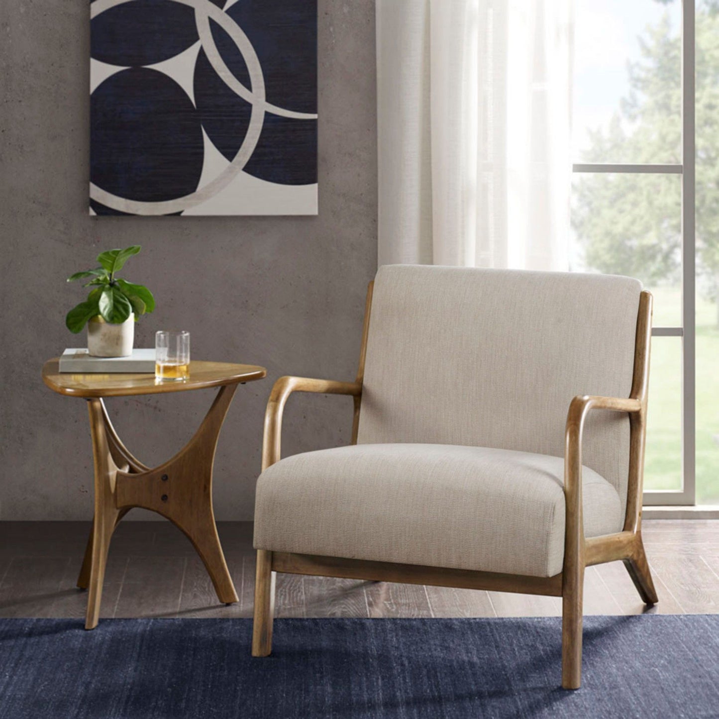 Mid-Century Style Lounge Chair With Upholstered Seat JLA