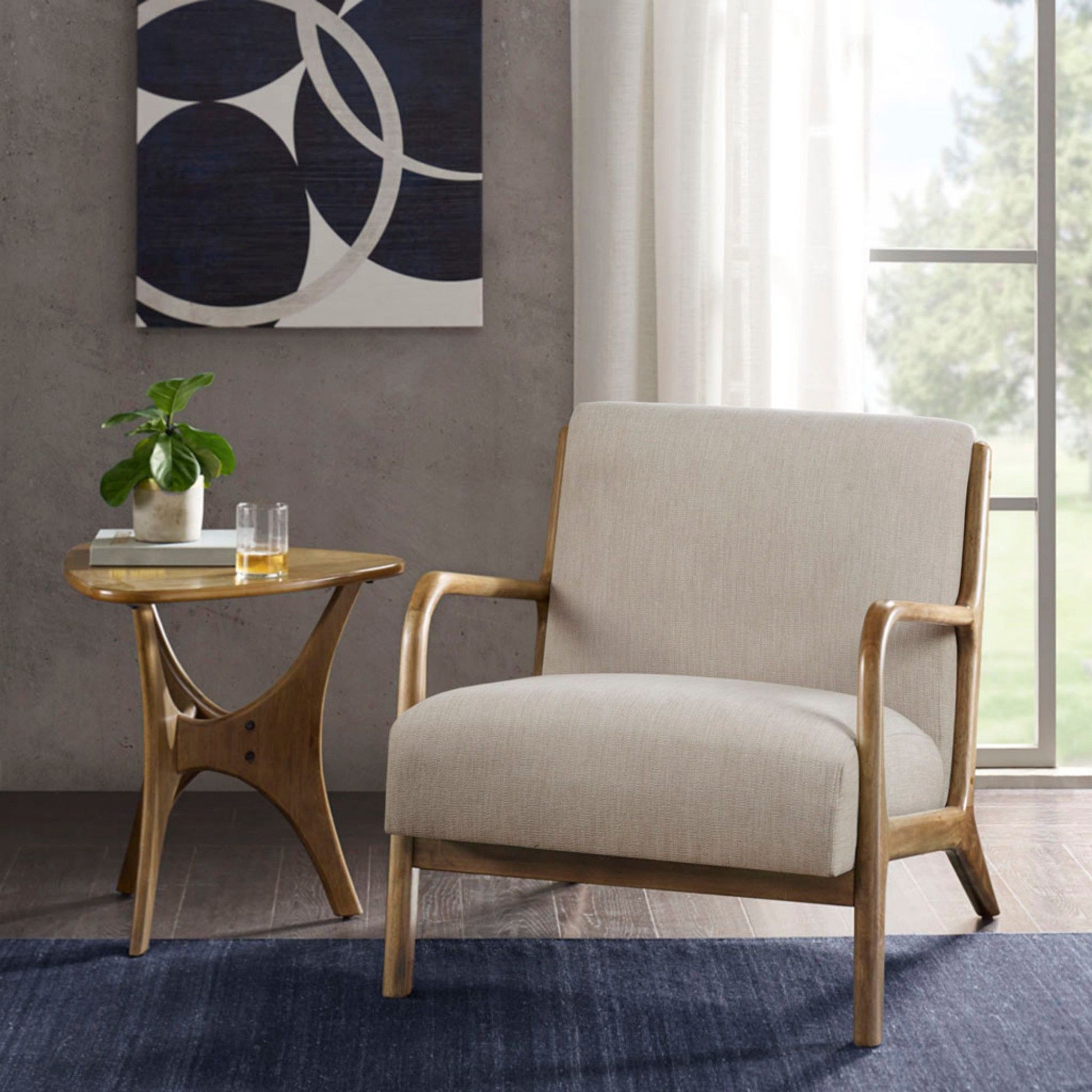 Mid-Century Style Lounge Chair With Upholstered Seat JLA