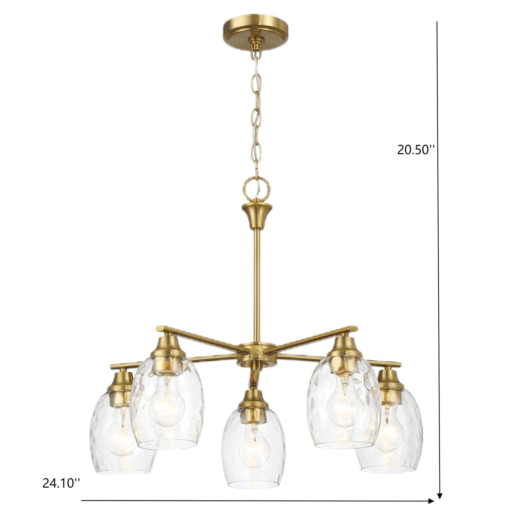 Elegance 5 Lights Linear Arms With Chain Chandelier - Clear / Gold Ashcroft Furniture