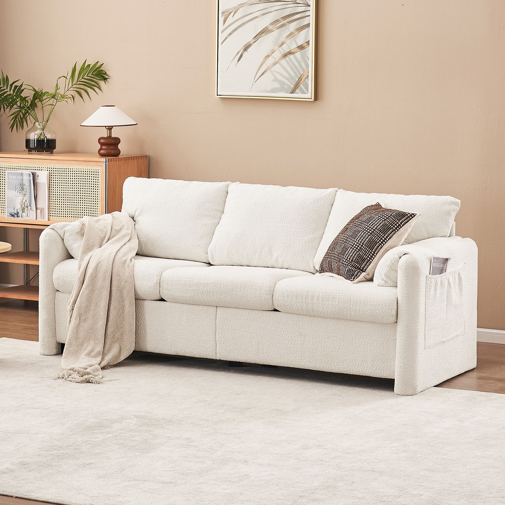Modern 3 Seater Sofa Chenille Couch Plush Triple Seater Sofa With High Density Foam Cushions, Deep Seat Living Room Couch For Family Room, Apartment & Home Theater - Ivory White Home Essentials