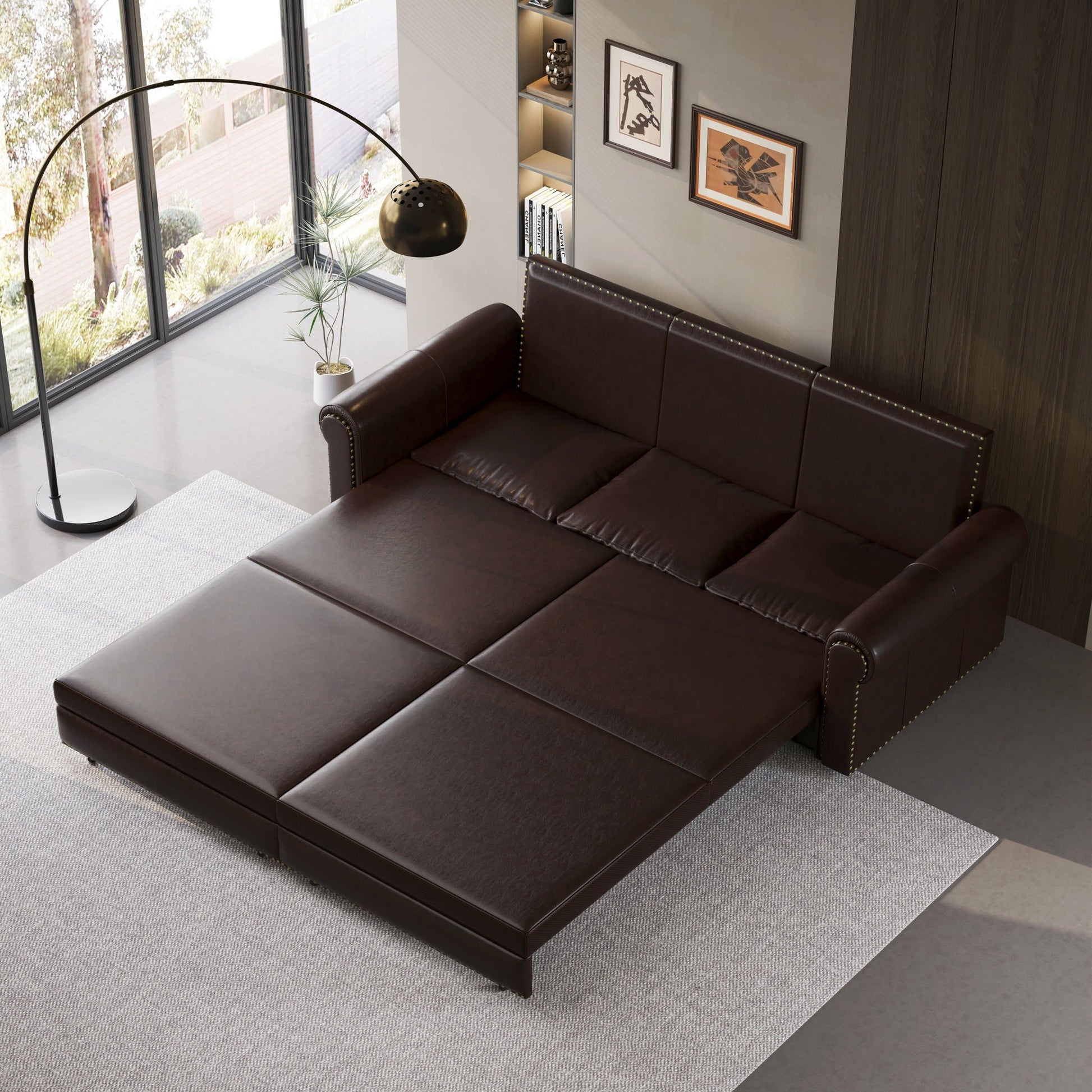 3 In 1 Convertible Sleeper Sofa With Nailhead Trim & Rolled Arm Home Essentials