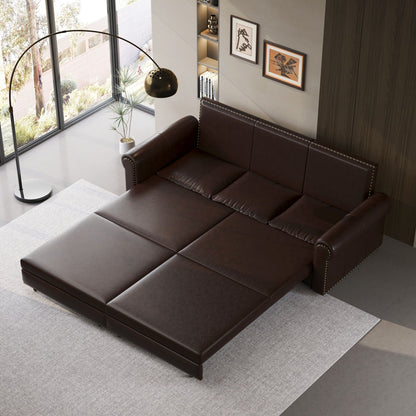 3 In 1 Convertible Sleeper Sofa With Nailhead Trim & Rolled Arm Home Essentials