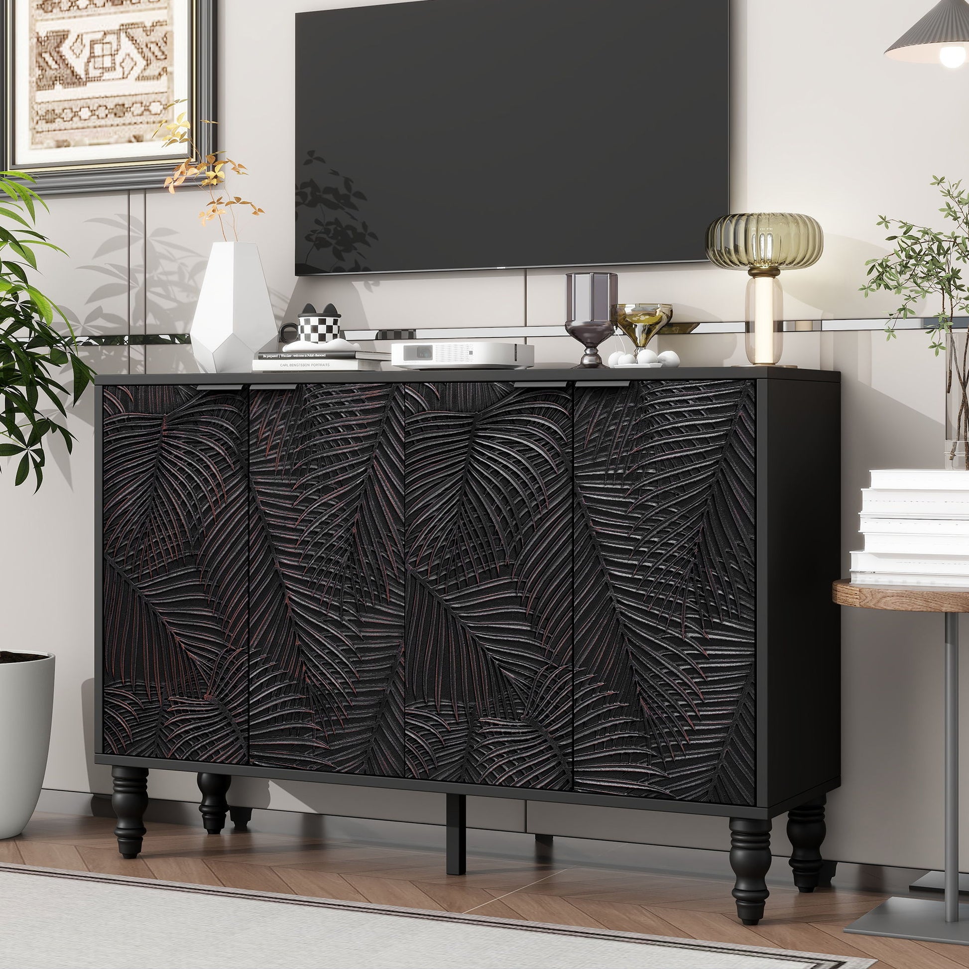 Modern TV Stand With 2 Spacious Storage Space And Anti-Tip Device Hearth and Haven