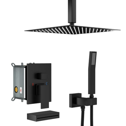 12" Ceiling Mount Shower System With Waterfall Tub Spout And Rough In Valve - Matte Black Daily Nest