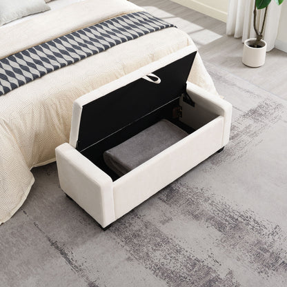 Upholstered Storage Ottoman Bench With Button Tufting And Safety Hinge Home Essentials