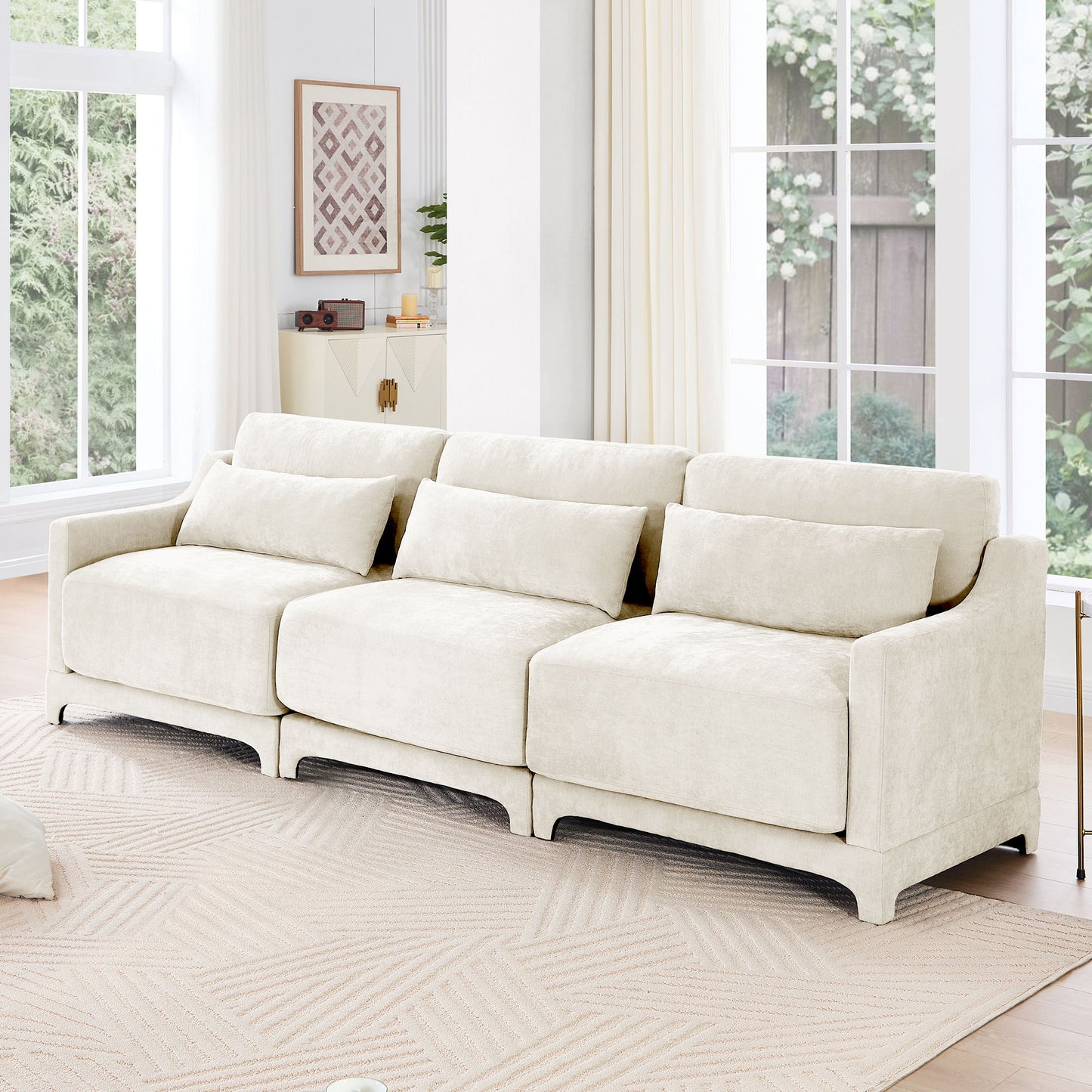 Elegant Sofa With Ergonomic Design And Lumbar Pillows Home Essentials