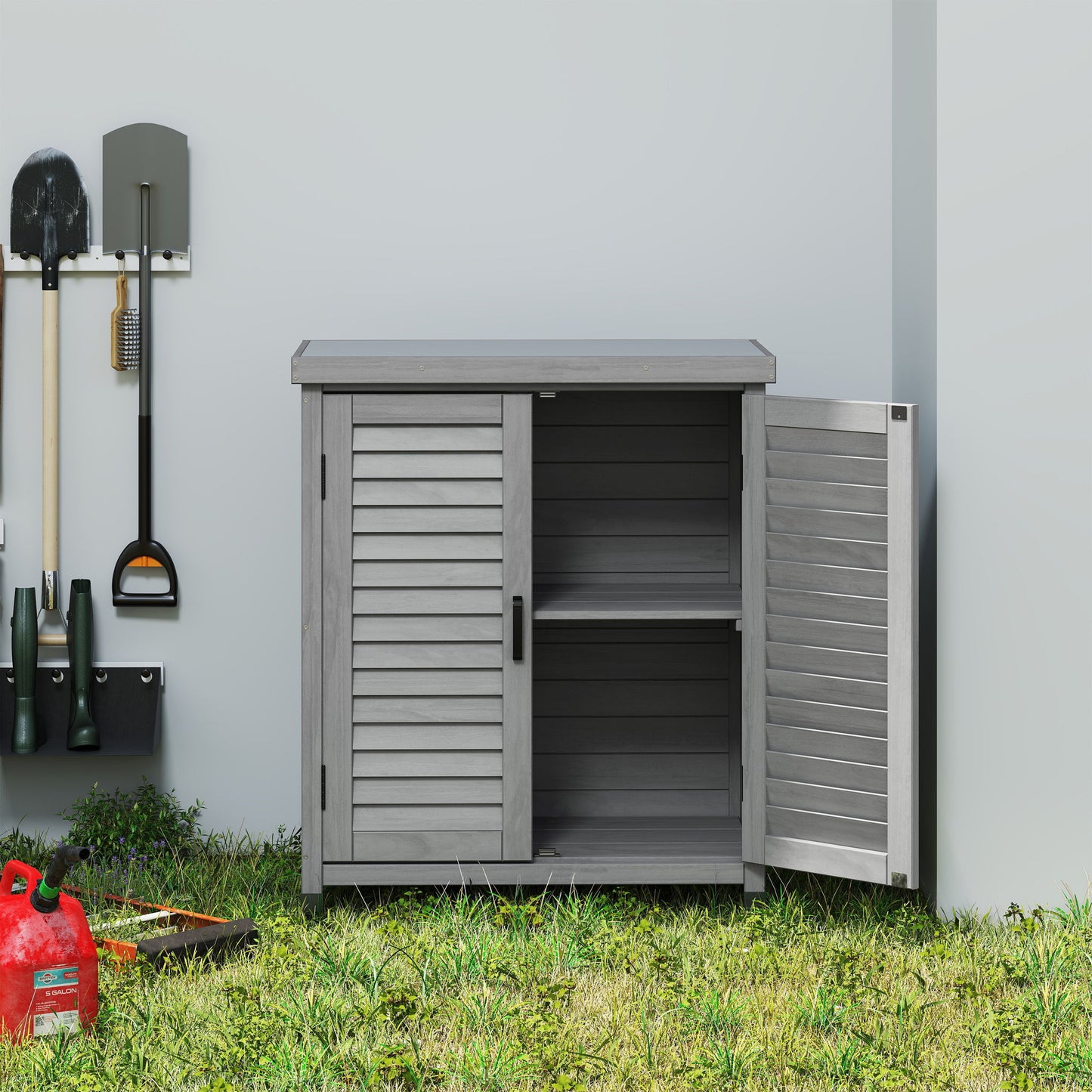 Potting Bench With Storage Cabinet And Metal Table Top For Outdoor Home Essentials