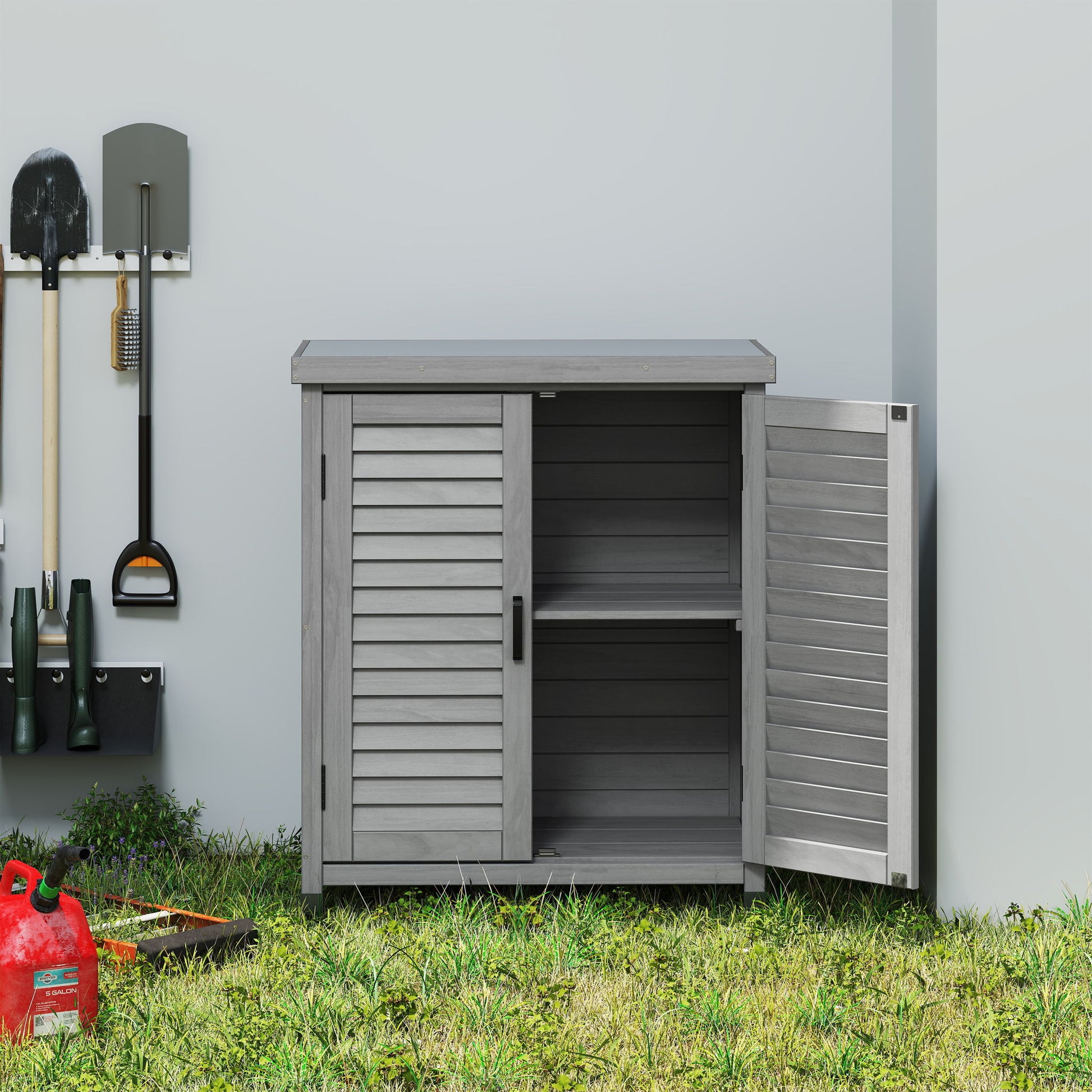 Potting Bench With Storage Cabinet And Metal Table Top For Outdoor Home Essentials