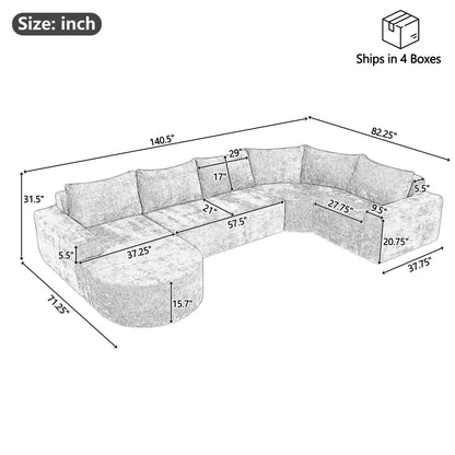 Modular Cloud Sectional Sofa Set, U-Shaped Upholstered Couch With Deep Seat Noble House
