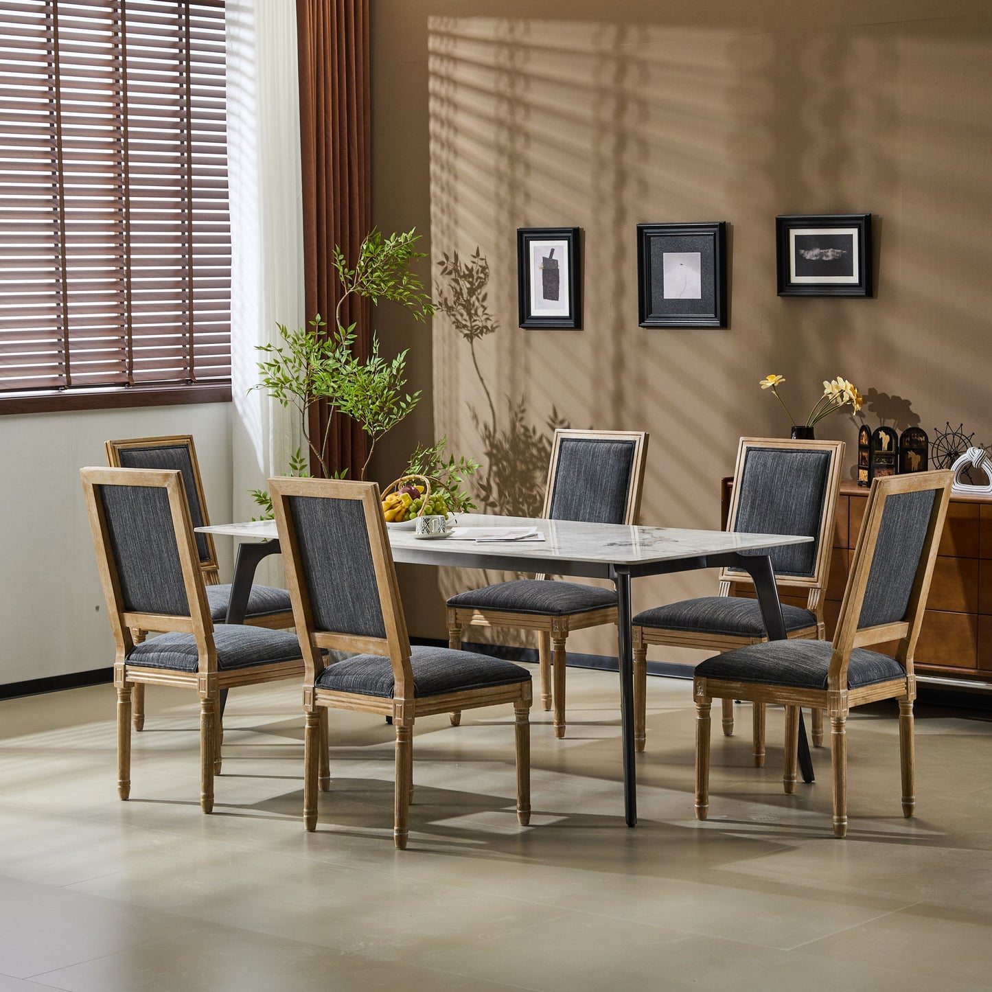 French Country Style Dining Chair With Upholstered Seating And Fluted Legs Noble House