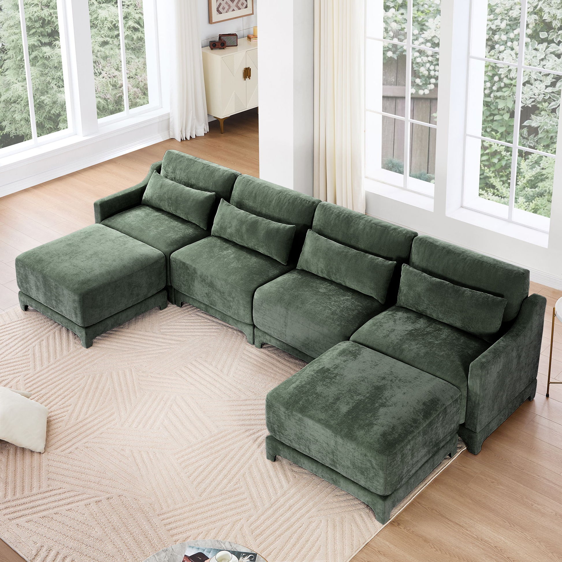 Stylish Sofa With Ottoman And Lumbar Pillows, Ergonomic Design Home Essentials