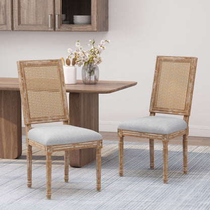 French Country Dining Chair With Rectangular Cane Backrest And Smooth Upholstered Seating Noble House