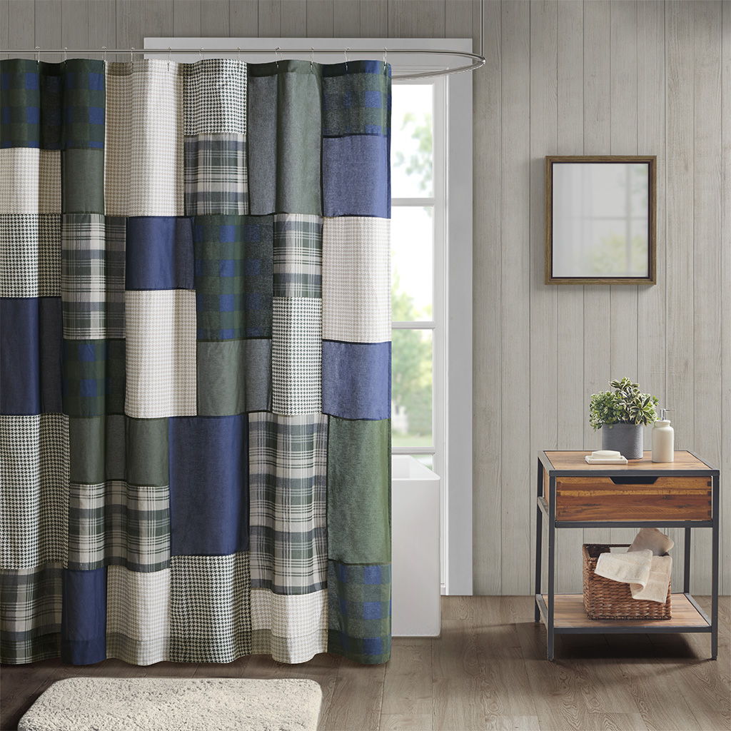 Mill Creek - Pieced Cotton Shower Curtain - Green