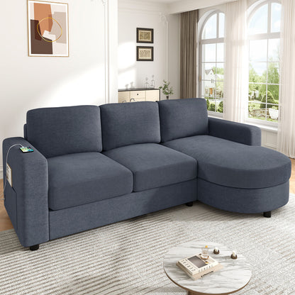 Modern L-Shaped Sectional Sofa With Curved Chaise, USB Ports, And Side Storage Pockets Hearth and Haven