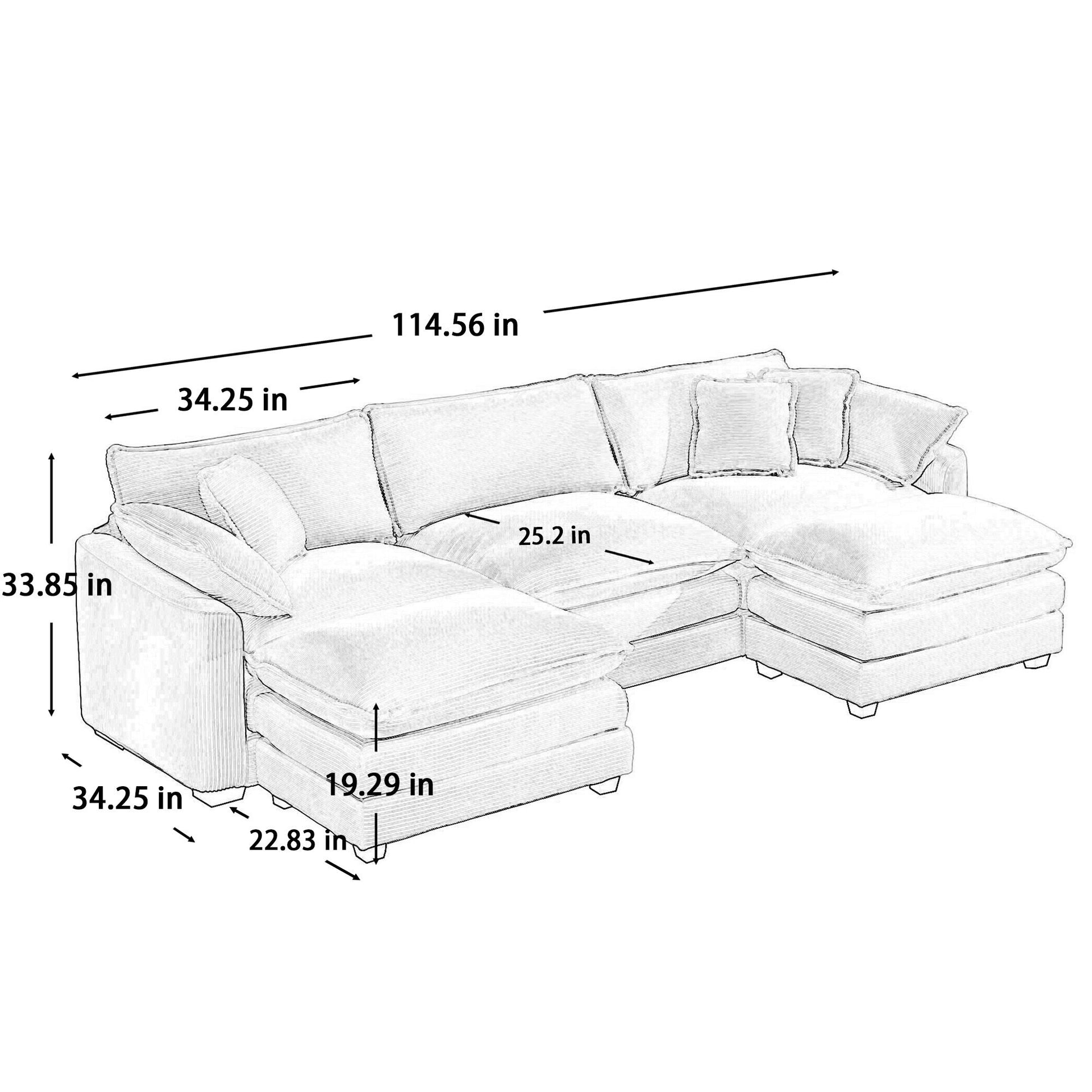 Modern Oversized Modular Cushion Sofa With Ottoman, Low Back, Deep Seating Sofa Set Home Essentials
