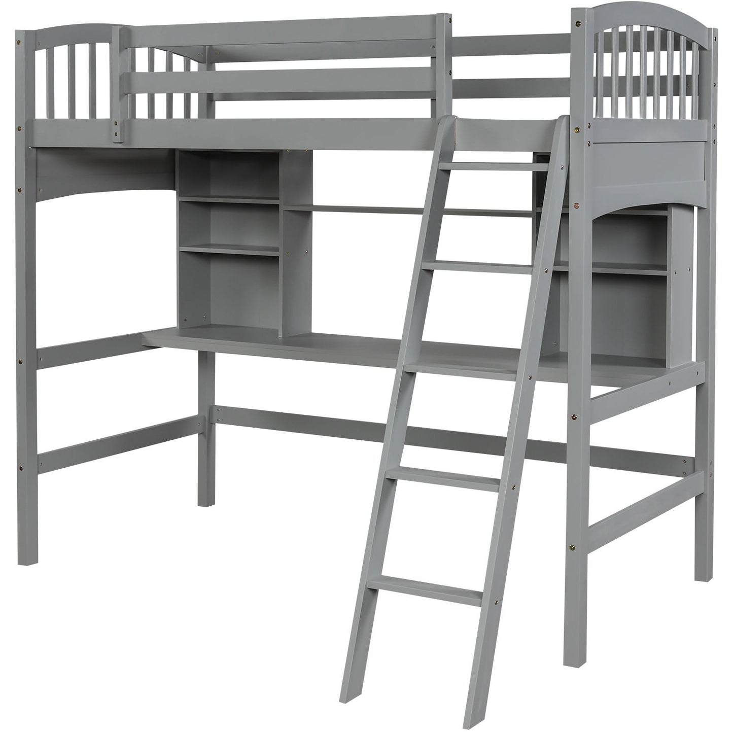 Loft Bed With Storage Shelves, Desk And Ladder DreamHaus
