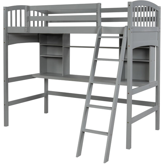Loft Bed With Storage Shelves, Desk And Ladder DreamHaus