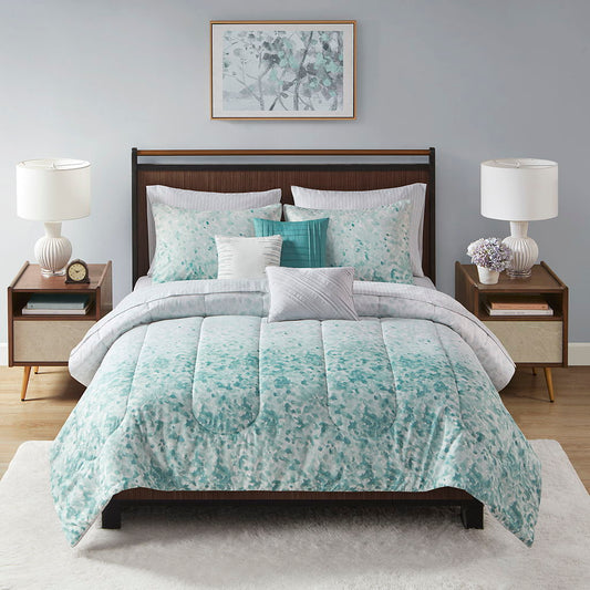 Vail - 10 Piece Watercolor Ombre Comforter Set With Bed Sheets - Light Blue