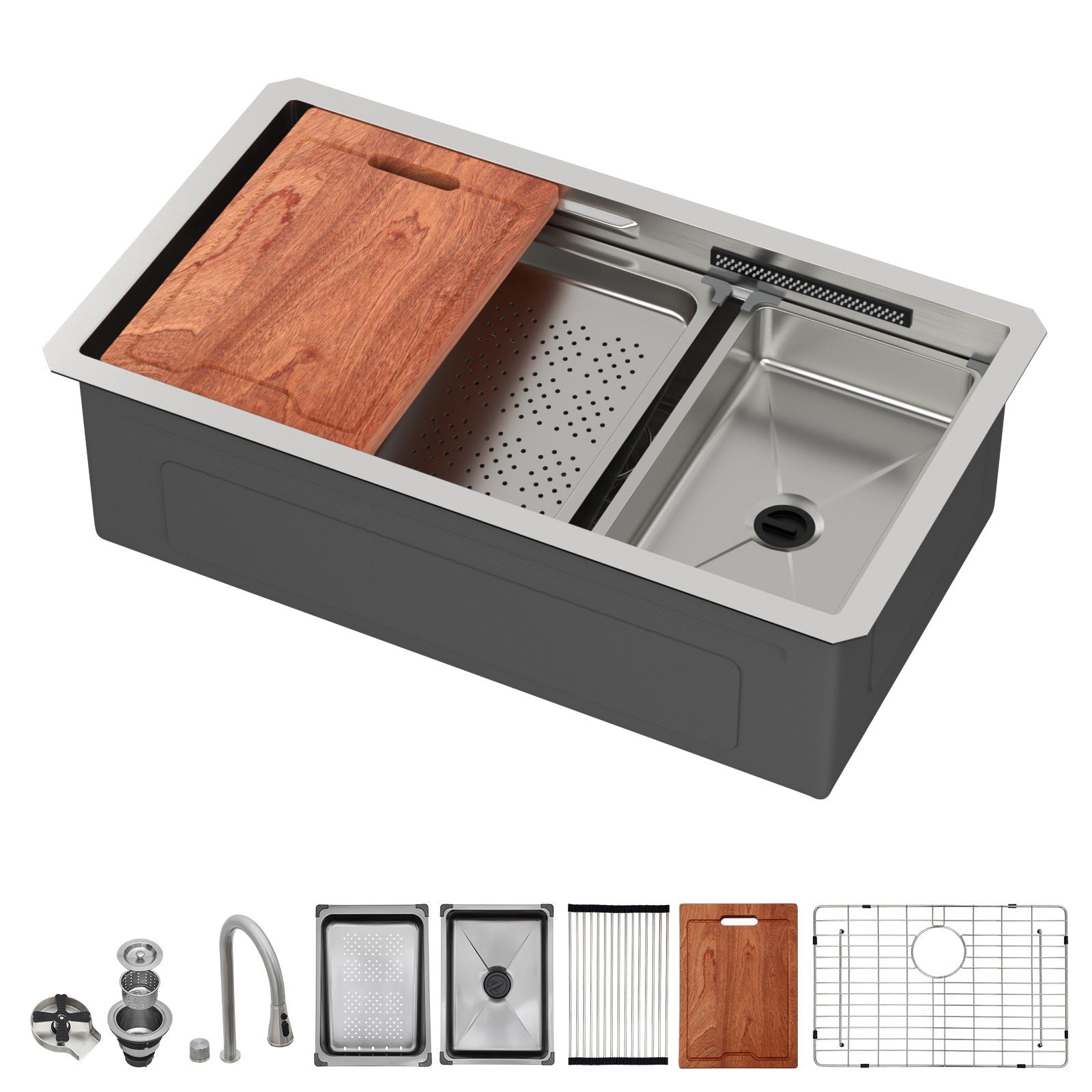 Undermount Stainless Steel Kitchen Sink With Pull Down Faucet & Ledge Workstation Daily Nest