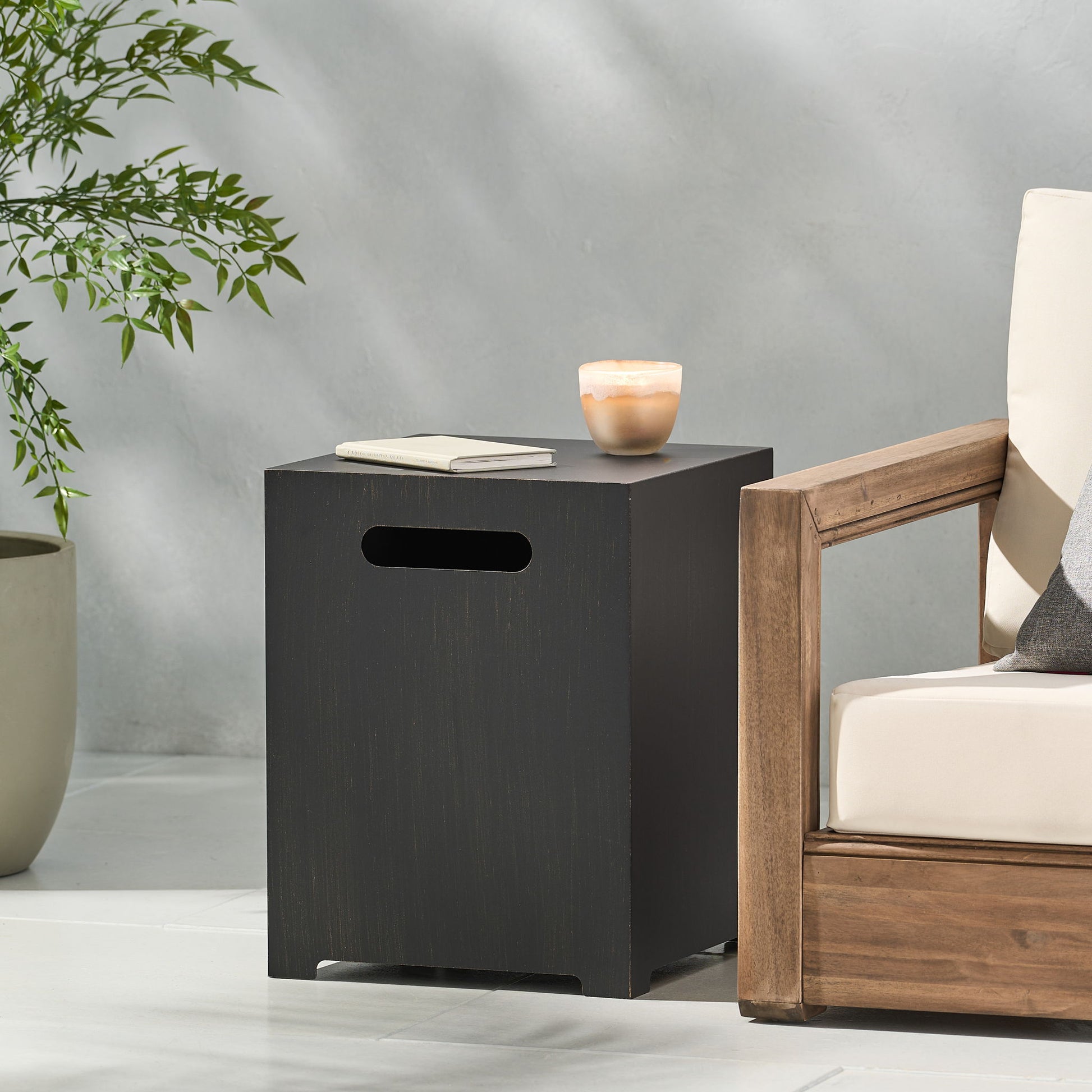 Modern Tank Holder Side Table With Powder Coated Frame Noble House