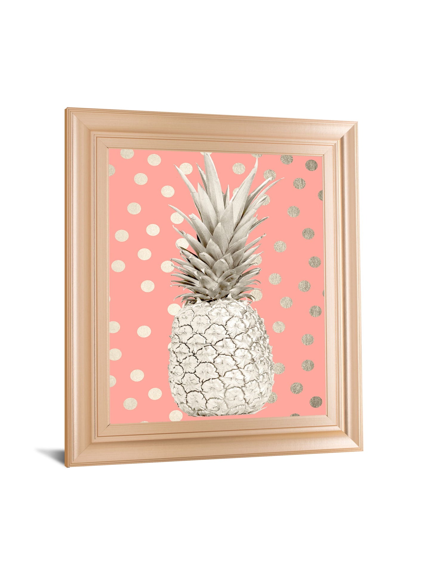 White Gold Pineapple On Polka Dots Pink By Nature Magick - Framed Print Wall Art - Gold