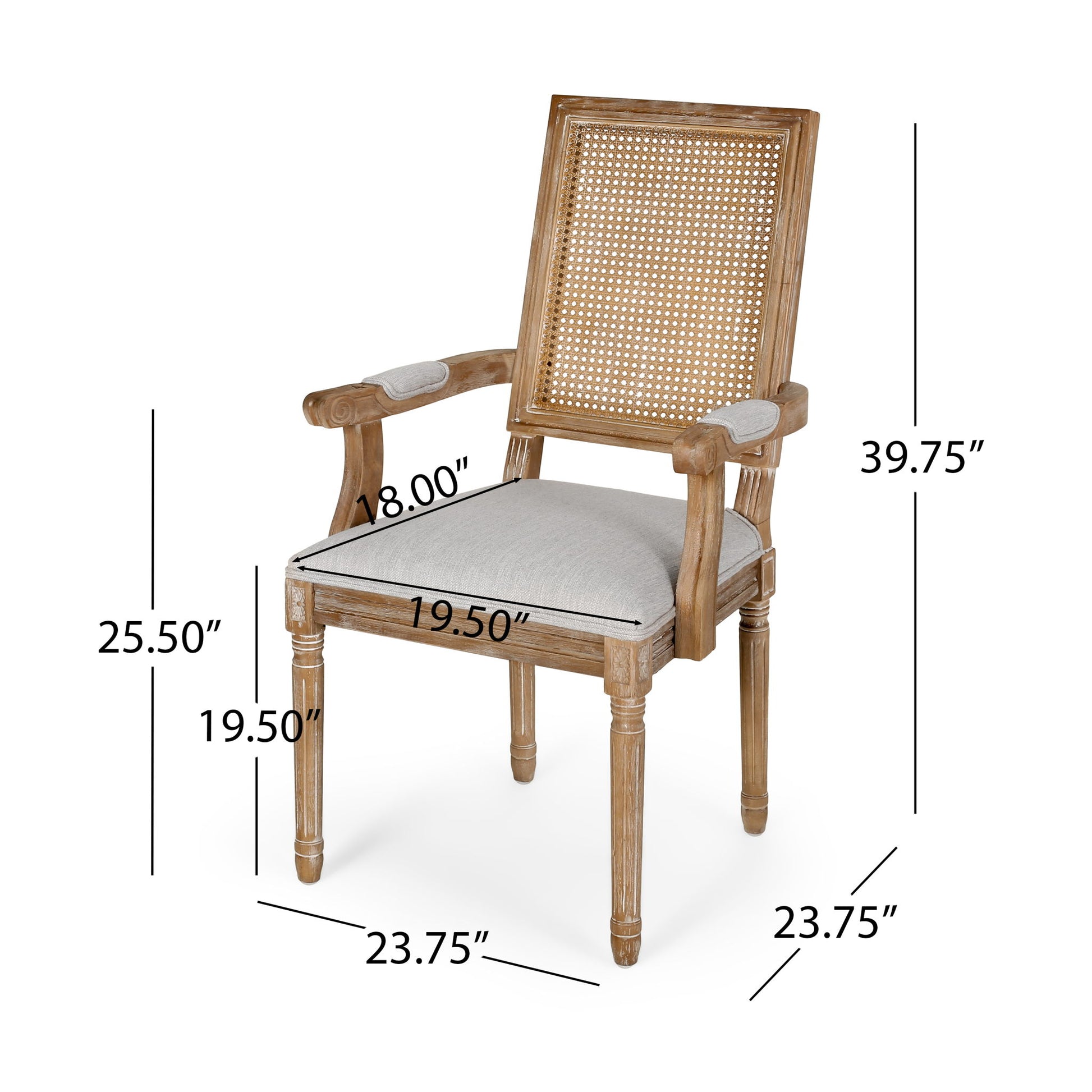 Elegant French Country Style Dining Chair With Cane Backrest Noble House