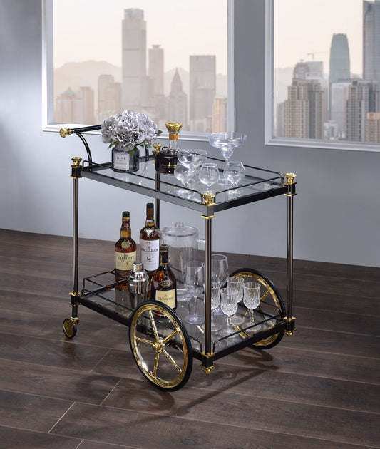 Cyrus - Clear Glass Serving Cart - Black / Gold Acme