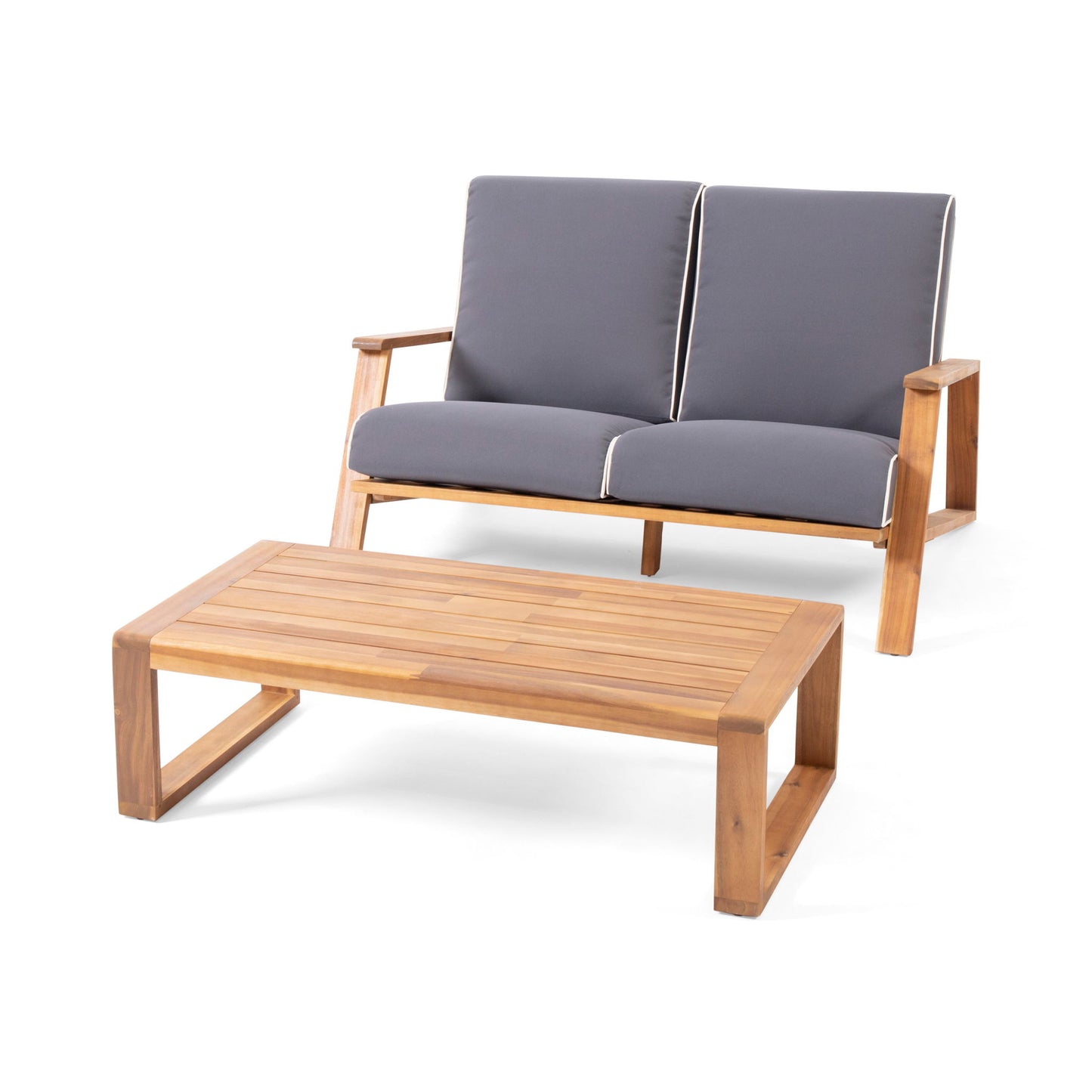 Paloma - Contemporary Loveseat And Coffee Table Set With Weather Resistant Cushions Noble House