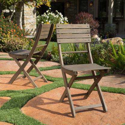 Outdoor Foldable Wood Dining Chair With Slat Design (Set of 2) Noble House