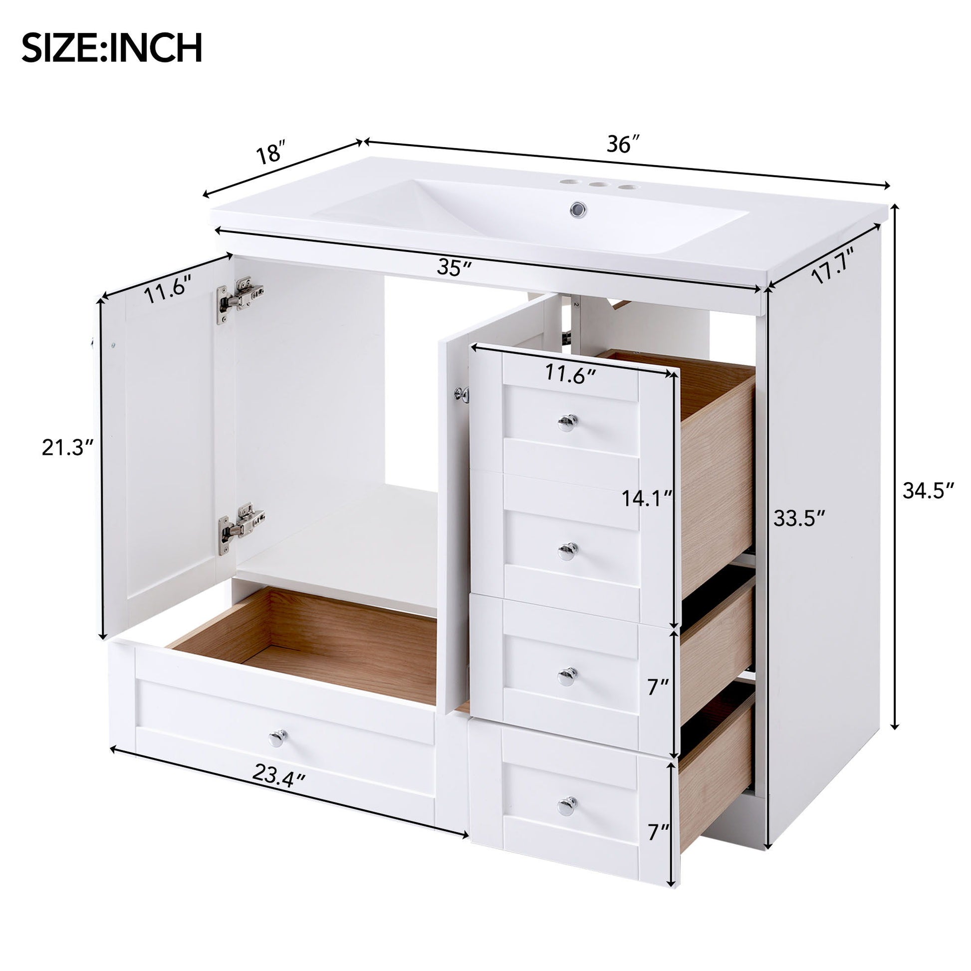 Shaker Free Standing Bathroom Vanity Cabinet With Sink, Soft Close Drawers, Soft Close Doors Hearth and Haven