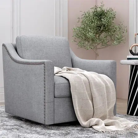 360 Degree Swivel Armchair, Skin Friendly Fabric, Ergonomic Design, Brass Nail Decorative Armchair Home Essentials