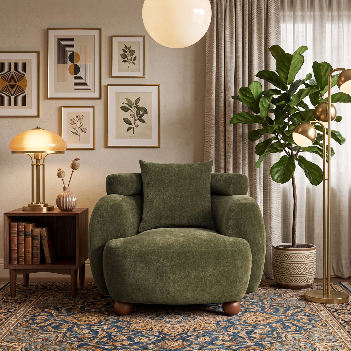 Clubchair, Bucket Chair, Decorative Sofa With Pillow, For Living Roon - Olive Green Home Essentials